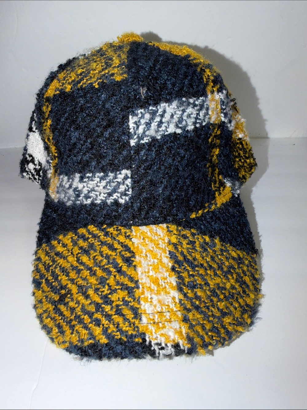 David and Young Plaid Knit Baseball Cap - Yellow, Black & White
